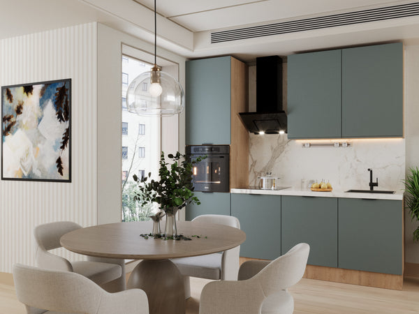 Küchenzeile 240 cm Livaro – KU-S22 – Grün / Sonoma Eiche – Ohne Arbeitsplatte & Elektrogeräte
