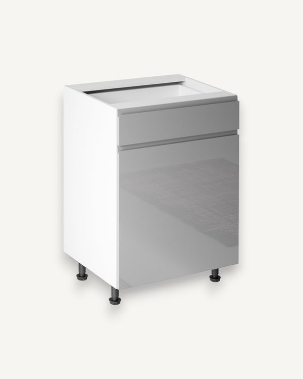 Unterschrank 60 cm Glanzia – D60S – Grau / Hochglanz – Moderner Küchenschrank