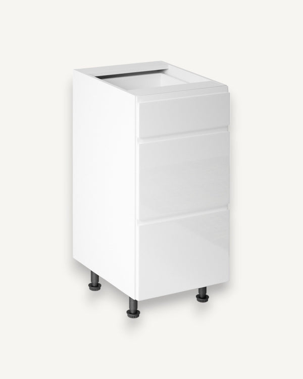 Unterschrank 40 cm Glanzia – D40S3– Weiß / Hochglanz – Moderner Küchenschrank