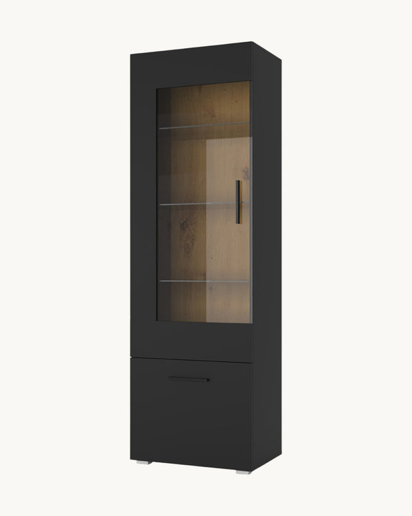 ANETTE Vitrinenschrank - 60 cm - Schwarz matt/Artisan Eiche