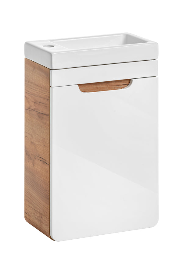 ARUBA Badunterschrank – 40 cm – Kompakter Waschbeckenunterschrank mit abgerundeter Hochglanzfront