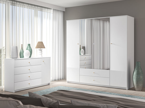 LUCY Schlafzimmer-Set – 2-teilig – Kleiderschrank & Kommode in Weiß Matt