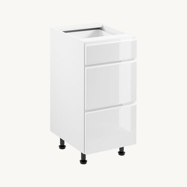 Unterschrank 40 cm Glanzia – D40S3– Weiß / Hochglanz – Moderner Küchenschrank