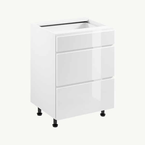 Unterschrank 60 cm Glanzia – D60S3 – Weiß / Hochglanz – Moderner Küchenschrank