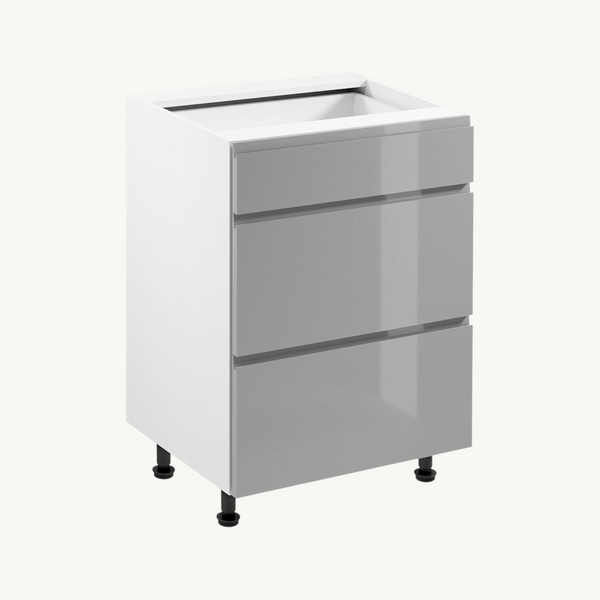Unterschrank 60 cm Glanzia – D60S3 – Grau / Hochglanz – Moderner Küchenschrank