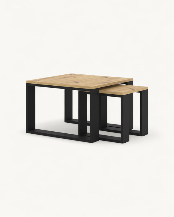 NUKA M Couchtisch – 60 cm – Moderner Doppeltisch mit Holzoptik