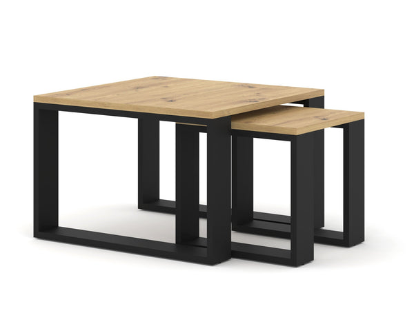 NUKA M Couchtisch – 60 cm – Moderner Doppeltisch mit Holzoptik