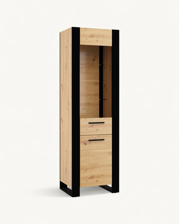 NUKA E Vitrine – 188 cm – Moderner Hochschrank mit Holzoptik