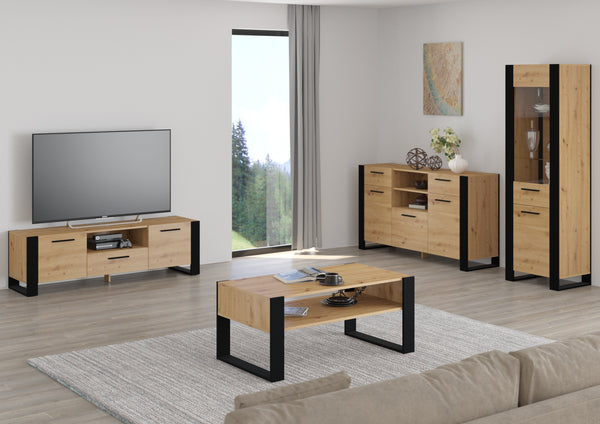 NUKA Wohnzimmerset - 4 Teile - Modernes Möbelset mit Holzoptik
