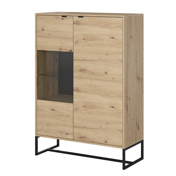 AMBER I Vitrine Moderne Standvitrine mit Holzoptik