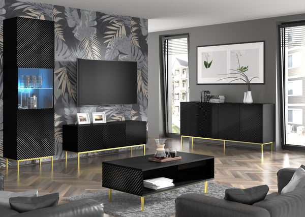 RAVENNA C Diamond Wohnzimmer -Set – 4 Teile – Modernes Design mit gefrästen Fronten
