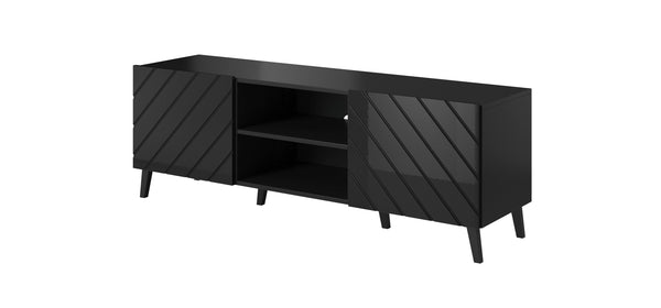 ABETO TV-Lowboard – 150 cm – Modernes Fernsehschrank mit Hochglanz-Fronten und Fräsung