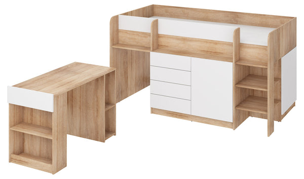 SMILE P Hochbett – 90 cm x 200 cm- Kinderbett mit Schreibtisch und Stauraum