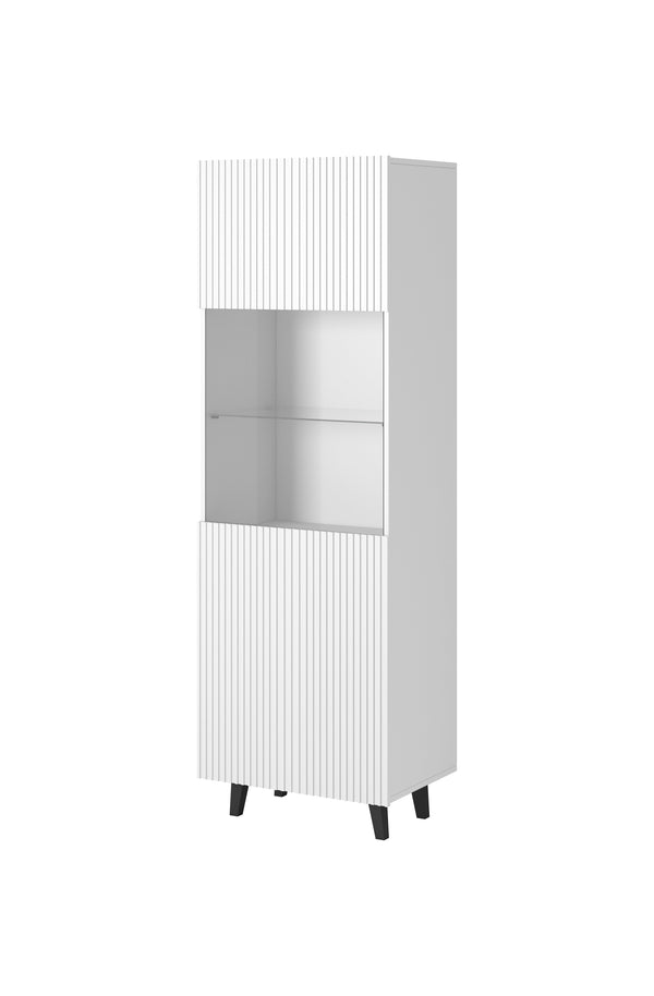 PAFOS I Vitrine – 182 cm – Moderner Hochschrank mit dekorativen Fräsungen