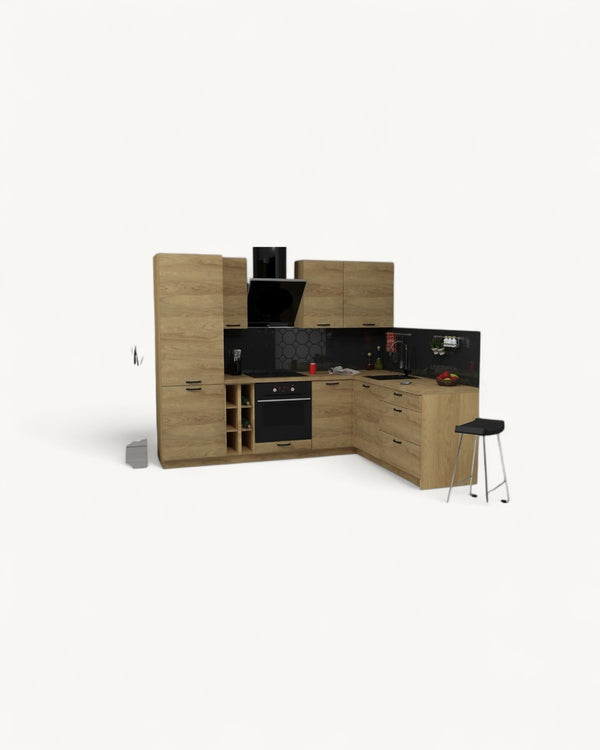 HAMPER Küchenzeile 255x200 cm Eiche Hickory – KU-GEN024 – Winkelküche