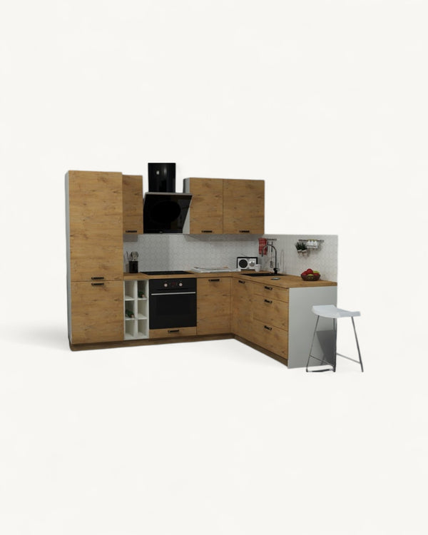 HAMPER Küchenzeile 255x200 cm Eiche Lancelot – KU-GEN031 – Winkelküche
