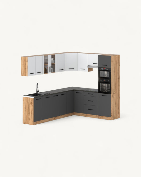 MARRA Küchenzeile 460 cm Weiß/Grau Matt – KU-GEN038 – Moderne Eckküche