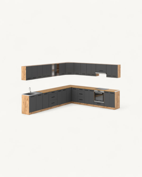 ROSSA Küchenzeile 680 cm Grau Matt – KU-GEN040 – Moderne Einbauküche
