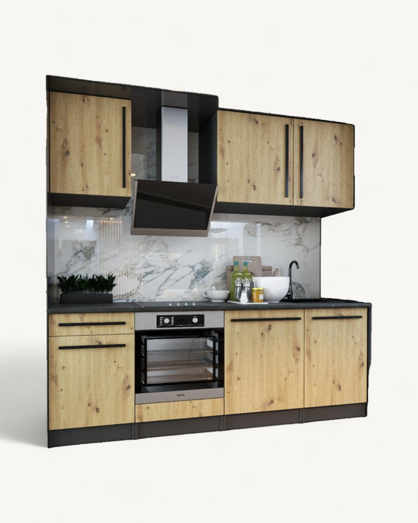 Agata Premium Küchenzeile 220 cm – KU-GEN099 – Moderne Küchenmöbel mit Holzfront