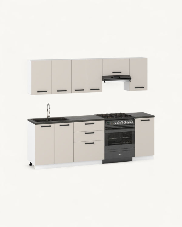 Wenecja Küchenzeile 220 cm Kaschmir – KU-GEN0101 – Moderne Einbauküche mit Stauraum