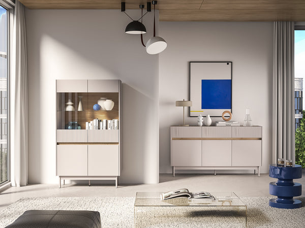 DUNEA Wohnmöbel-Set –3 Teile – Vitrine & Kommode im modernen Design