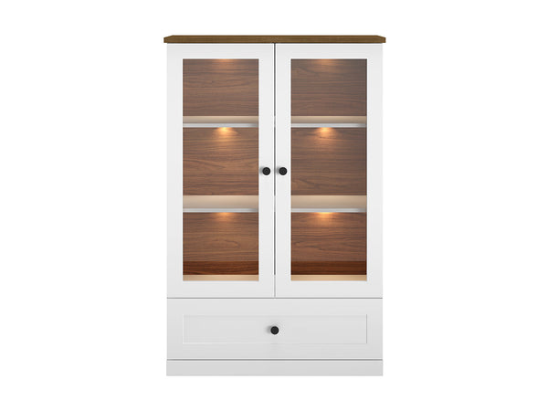 LILLE 05 Vitrine – 140 cm – Klassische Standvitrine mit Holz-Lefkas-Krone