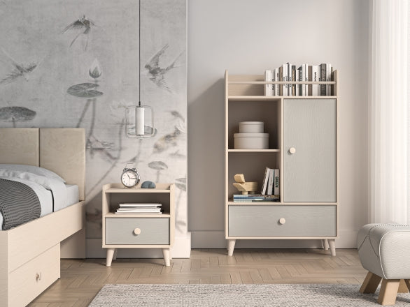 Schlafzimmer - Set - (MEVEL) - 3 Teile - Modernes Design in Grau