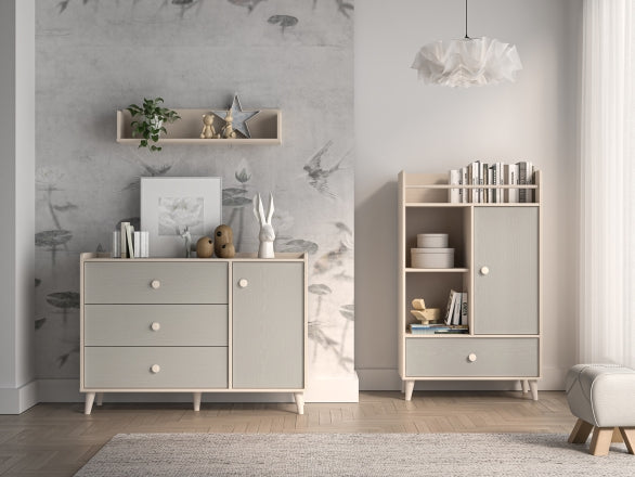 Schlafzimmer - Set - (MEVEL) - 3 Teile - Charmant in edlem Grau
