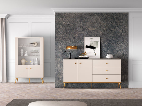 Selgin Wohnmöbel Set – 3 Teile – Vitrine und Sideboard mit Doppeltüren Elegantes Design