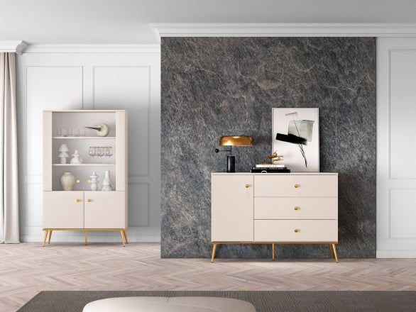 Selgin Wohnmöbel Set – 3 Teile – Vitrine und Sideboard mit Tür Elegantes Design