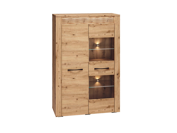 ARTIS 05 Vitrine – 140 cm – Stilvolle Glasvitrine mit edler Holzoptik